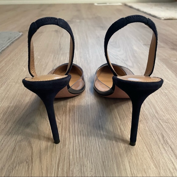 Aquazzura So Nude 85 Suede and PVC slingback Pumps - Picture 6 of 7